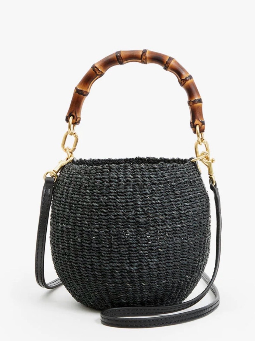 Clare V. Black Petit Pot de Miel Basket Bag with Bamboo Handle - Like New